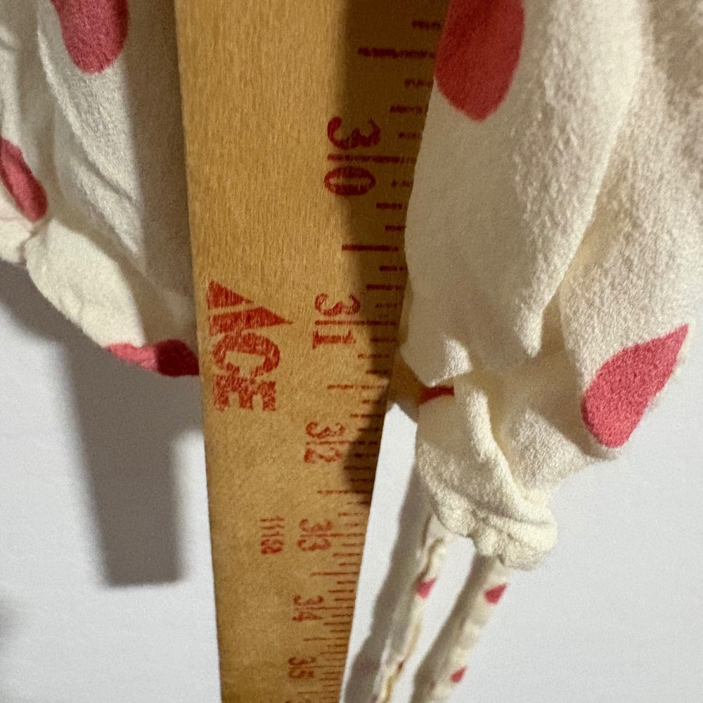 Reformation Olince Polka Dot Crepe Mini Wrap Dress Cream Pink Puff Sleeve Small - Picture 4 of 7